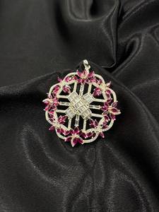 Wholesale 925 Sterling <b>Silver</b> Ruby Color Stone <b>Brooch</b> with Moissanite White Gold Polish Luxury Jewelry for Women - Product Image 3
