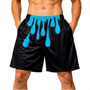 <b>Men</b> Black <b>Shorts</b> Red Drip Print Elastic Waist Breathable Casual Basketball <b>Shorts</b> - Product Image 3