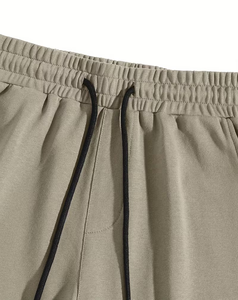 Men's Solid Color Woven Polyester/Cotton Bermuda Shorts Elastic Waist Casual Mid Rise Breathable Lace Pocket Design Custom Brand - Product Image 3