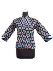 เสื้อแจ็คเก็ตผู้หญิง ผ้าฝ้าย 100% แบบควิลท์ กลับด้านได้ เป็นมิตรกับสิ่งแวดล้อม เสื้อแจ็คเก็ตฤดูหนาวพิมพ์ลายดอกไม้ แขนยาว ซับในผ้าฝ้าย - Product Image 4