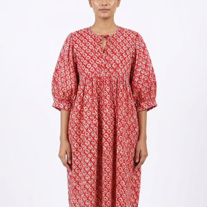 Beautiful Floral Cotton Hand <b>Drawn</b> Printed Summer Dress for Women Casual Wear 3/4 Sleeves Quick Dry - Product Image 1