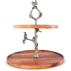 Handcrafted Gold Tone Leaves Design 2 Tiered Wooden Serving Tray Leaf Branch Pastry Stand For Home Hotel & Luxury <b>Tabletop</b> Decor - Product Image 5