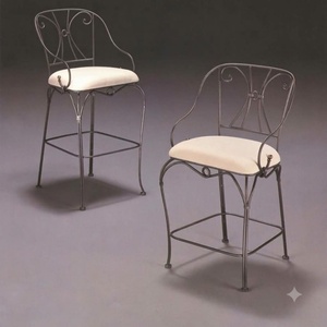 Tabourets de bar en fer forgé sur mesure en gros, chaises hautes commerciales en métal pour extérieur, jardin, balcon, avec coussin crème - Product Image 2