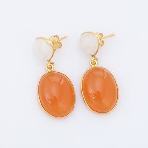 Boucles d'oreilles multi-pierres plaquées or de luxe calcédoine orange arc-en-ciel blanc naturel Style de perle de diamant mignon pour les cadeaux de fêtes - Product Image 4