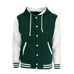 Veste de sport premium pour homme |   Blouson Bomber Streetwear en Toile Vert Forêt et Blanc Glacé avec Manches Contrastantes en Polaire et Lettres Brodées - Product Image 1