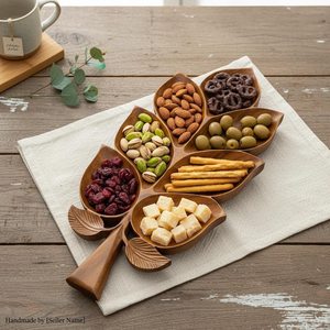 Bandeja de Madera para Servir, Forma Irregular, Diseño Tallado, Bandejas Multifuncionales para Mesa, Estilo Minimalista, de Una Sola Capa - Product Image 6