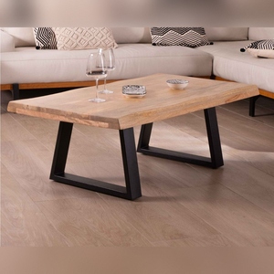 Vandana <b>Silver</b> Origin Character designer <b>coffee</b> <b>table</b> with natural top and trapezoidal metal legs - Product Image 1