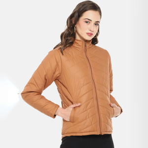 Wholesale <b>Women</b>’s Lightweight Puffer <b>Jacket</b> Chevron Quilted Mock Neck Slim Fit <b>Packable</b> Windproof Winter Coat OEM Camel Brown - Product Image 2