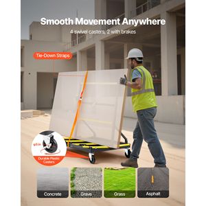 Carrello per Cartongesso con Capacità di Carico di 816 Kg, Carrello per Pannelli in Acciaio con 4 Ruote Girevoli, Carrello Pieghevole per Facile Spostamento - Product Image 2