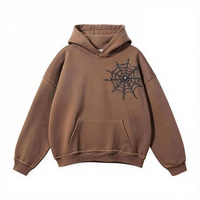 Sweat-shirt à capuche pour homme, gris, imprimé toile d'araignée, décontracté, pour l'automne, coupe classique, en coton tricoté, avec logo sur le devant