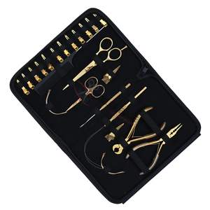 Kit complet d'outils pour extensions de cheveux en or avec pinces micro-anneaux en acier inoxydable, outil d'enfilage à boucle, aiguilles à coudre courbées - Product Image 1