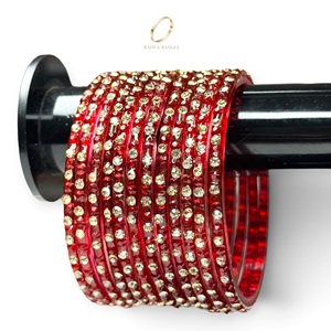 Trending Fashionable Kashmiri <b>Red</b> Glass Raindrop Pearl Bangles for Women's Wedding Festive Wear at Wholesale Price - Product Image 1