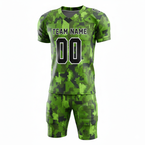 Ensemble de maillot et short de football américain personnalisé, sublimé, respirant, avec logo sur le devant, 100 % polyester, antibactérien - Product Image 1
