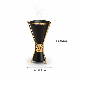 Arabic Black & Gold <b>Bakhoor</b> Burner - Luxury Metal <b>Oud</b> Holder With Hourglass Design. Premium Middle Eastern Home Decoration - Product Image 3