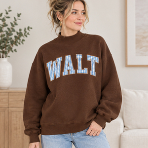 Sweat-shirt à col rond pour femme, rose à carreaux, imprimé lettres WALT, mélange de coton, style universitaire, haut d'automne - Product Image 4