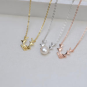 S925 Silver Necklace Korean Version Pearl Collarbone Pendant Christmas Reindeer Horn Earrings Women's Holiday <b>Gift</b> <b>Set</b> Empty - Product Image 4
