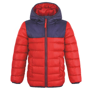 Red Hooded Puffer Jacket With Navy Blue Panel Windproof Casual Winter <b>Coat</b> <b>Zipper</b> Closure Polyester Wadding Regular Fit - Product Image 5