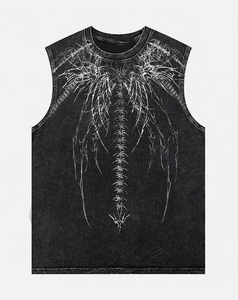 2026 Custom Made High Quality Men's <b>Gothic</b> Sleeveless Tank Top O-Neck Black Cotton Printed Design Knitted Style Cheap Price 180g - Product Image 1