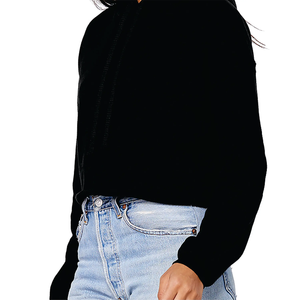 Sudadera con Capucha Corta Negra Personalizada para Mujer, de Color Sólido, Tejida en Algodón, Informal, para Otoño, con Mangas Largas - Product Image 5