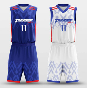 Conjunto de Uniforme de Baloncesto Thunder, Cuello en V, Sin Mangas, Estampado Geométrico Sublimado, Secado Rápido, Unisex para Adultos, Todas las Temporadas - Product Image 1
