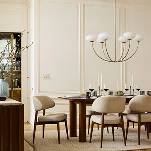 Midcentury Modern Dining <b>Chair</b> with Upholstered <b>Linen</b> Seat and Back Solid Wood Legs - Product Image 3