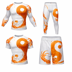 ชุดรัชการ์ดแขนยาวเด็กแบบสั่งทำพิเศษ ผ้ายืดสแปนเด็กซ์/ไนลอน ป้องกันรังสียูวี กางเกงขาสั้นสำหรับ MMA BJJ พร้อมโลโก้ของคุณเอง - Product Image 3