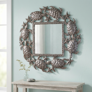 Handcrafted Aluminum Turtle Design <b>Mirror</b> Frame With Antique Finish Coastal Wall Decor For Home With Durable Artistic - Product Image 1