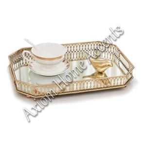 Bandeja DE SERVICIO DE Metal de latón hecha a mano clásica con asa Bandeja de servicio decorativa para Navidad Plateado por Axiom Home Accents - Product Image 4