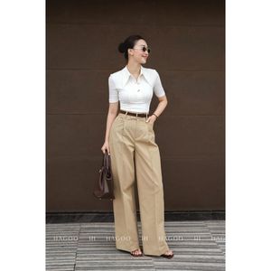 Camiseta de Manga Corta con Cuello y Botones para Mujer, de Algodón Sólido, Ajustada, Tejida, para Oficina o Uso Casual, A8128, Venta al Por Mayor - Product Image 5