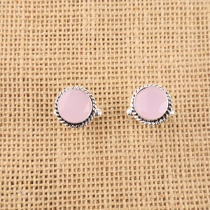 Niharika Gems Rose Color Rose Chalcedony Gemstone Round Shaped Cut <b>Cuff</b> Links In 925 Sterling Silver Plated Jewellery For Unisex - Product Image 1