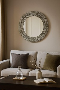 กระจกติดผนังลายดอกไม้สีดำขาวประดับด้วยกระดูกแกะสลักอย่างประณีต สำหรับตกแต่งบ้านสไตล์โมเดิร์น ในราคาประหยัด - Product Image 3