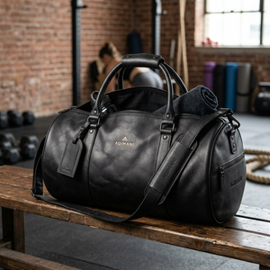 กระเป๋าออกกำลังกายหนังแท้สีดำขนาด 18 นิ้ว พรีเมียม สำหรับเดินทางท่องเที่ยวช่วงสุดสัปดาห์  ผู้ผลิตและจำหน่ายส่ง OEM - Product Image 1