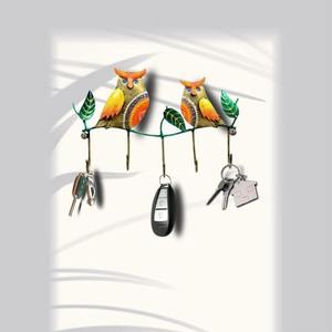 Handcrafted Twin Owls on Branch WallDecorative Twin Owls <b>Wall</b> <b>Rack</b> – 5 <b>Hook</b> Metal Key Holder for Home & Entryway - Product Image 4