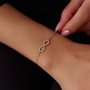 Rose Gold <b>Infinity</b> Lab Grown Diamond Double Chain <b>Bracelet</b> - Product Image 1