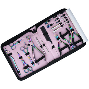 Custom Logo Hair Extension <b>Tool</b> Kit Micro Bead Crimping Removal Pliers Loop <b>Tool</b> Sectioning Clips <b>Pink</b> Storage Case - Product Image 1