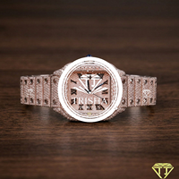 Montre exclusive en or rose avec diamants Moissanite, cadran entièrement serti de chiffres romains, montre de luxe pour homme