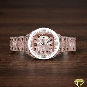 Reloj Exclusivo de Moissanita y Diamantes en Oro Rosa con Esfera Completamente Decorada con Números Romanos, Reloj de Diseño de Lujo para Hombre - Product Image 2