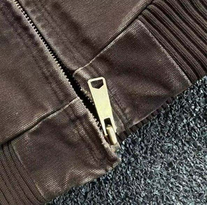 Vintage <b>Washed</b> Brown Hooded Canvas Work Jacket Full Zip Distressed Duck Coat <b>Lined</b> Utility Streetwear <b>Outdoor</b> Shell - Product Image 6