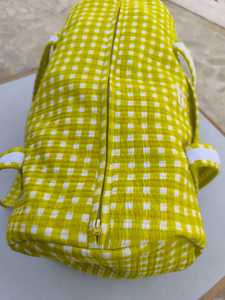 Yellow Checkered Cotton Duffel <b>Bag</b> <b>Large</b> Capacity Duffel <b>Bag</b> Green Stripe <b>Large</b> Capacity <b>Weekender</b> Travel <b>Women</b> Cotton <b>Bags</b> - Product Image 2