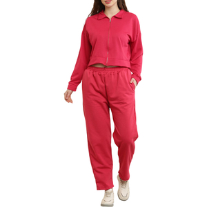 Ensemble de survêtement court 2 pièces en molleton de coton pour femme, motif uni, vente en gros, comprenant un bas court - Product Image 4