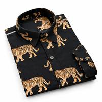 Kemeja Kerja Kasual Rajut Batik Motif Harimau Hitam Pria Lengan Setengah Kerah Turun Bernapas Cepat Kering Ramah Lingkungan Musim Panas