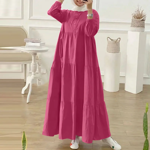 Autumn Muslim Abaya <b>Long</b> <b>Dress</b> Fashion Women <b>Long</b> Sleeve Solid Ruffles Sundress Robe Femme <b>Eid</b> Mubarak Islamic Clothing - Product Image 1