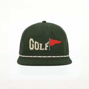 Casquette de golf imperméable en gros, 5 panneaux, logo imprimé numérique personnalisé, perforations découpées au laser, avec cordon, fermeture snapback réglable - Product Image 1