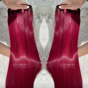 Indah Wig warna merah muda tulang ekstensi rambut lurus bebas kusut tenun dan Wig renda Swiss 100% rambut mentah Vietnam murni