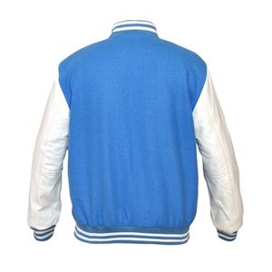 Chaquetas Varsity Personalizadas de Primera Calidad, Cuerpo de Lana Azul Marino, Mangas de Cuero Blanco - Product Image 4
