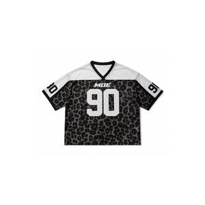 Maillot de football américain unisexe personnalisé par sublimation à imprimé léopard, avec nom et numéro, coupe oversize en maille, idéal pour l'été – Vente en gros - Product Image 2