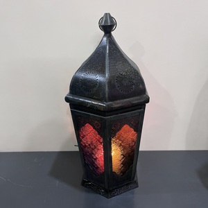 Artisan Design L537 Moroccan Iron <b>Lantern</b> <b>Candle</b> <b>Holder</b> 9.25X10.5X21" for Home Decor Ramadan Eid Islamic Table Use - Product Image 3
