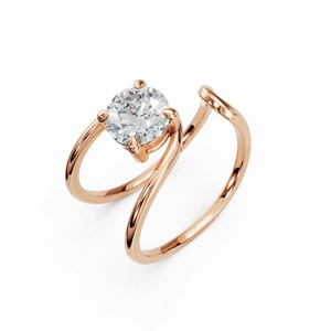 Bague en or 14 carats unique, style enveloppant, avec solitaire rond flottant en diamant de laboratoire, bague ouverte en spirale pour femme - Product Image 1