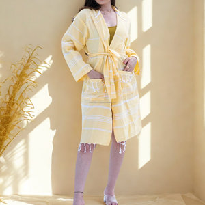 Yellow Turkish Hammam <b>Bathrobe</b> 75x160 Custom Size Lightweight Indian Striped Turkish Beach Wear <b>Bathrobe</b> - Product Image 1
