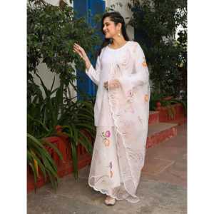 Conjunto de Kurta de Chifón Blanco Transpirable de Manga Larga para Mujer, Talla XS - Product Image 5